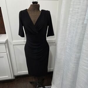 Lauren Ralph Lauren Ruched Surplice Neckline Faux Wrap Dress Size 8
